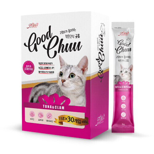 펫도매,[굿츄] 갓성비 대용량 고양이 츄르 (참치&조개관자살/15gx30개입)(칼슘 근골격계 강화)